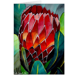 赤いプロテアの花の元の水彩画の芸術