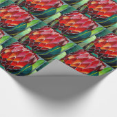 赤いプロテアの花の元の水彩画の芸術 ラッピングペーパー (角)