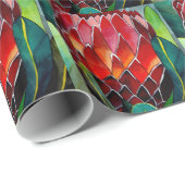 赤いプロテアの花の元の水彩画の芸術 ラッピングペーパー (ロールコーナー)