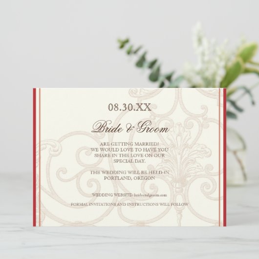 赤いプロテアハミングバード – 日付を保存 招待状 (スタンド正面)