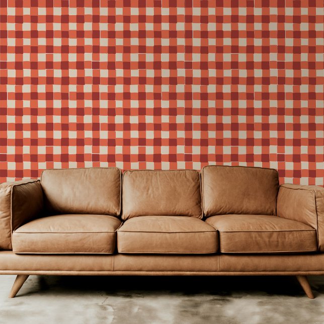赤いプ市松模様にリド 壁紙 (Classic and fun red checkered plaid wallpaper.)