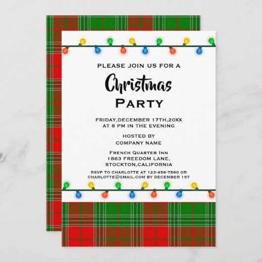 赤いプ素朴レイズ企業のクリスマスパーティー 招待状 (正面/裏面)