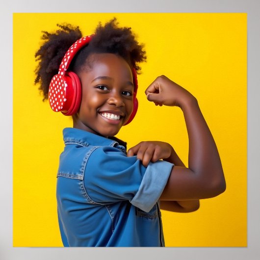 赤いヘッドフォンを持つ笑顔の子ども自閉症ニューロダイブ ポスター (正面)