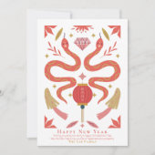 赤いヘビとキノコの中国の写真新年 シーズンカード (正面)