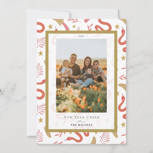 赤いヘビとキノコ2写真中国の新年 シーズンカード (正面)