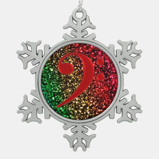 赤いヘ音記号音楽休日のオーナメント スノーフレークピューターオーナメント (正面)
