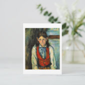 赤いベストのはがきを着た少年 ポストカード (スタンド正面)