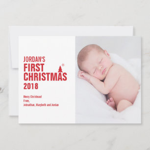 赤いベビーの初めてのクリスマスの写真カード シーズンカード