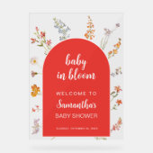 赤いベビーの開花ガールシャワーウェルカムワイルドフラワー アクリルサイン (正面)