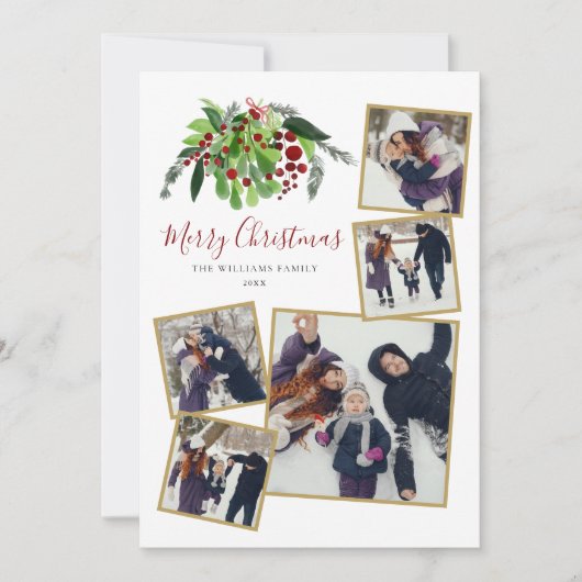 赤いベリーとグリーン クリスマス 5枚の写真入り (正面)