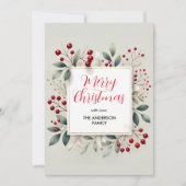 赤いベリーと緑の葉のクリスマス シーズンカード (正面)