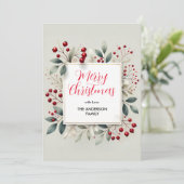 赤いベリーと緑の葉のクリスマス シーズンカード (スタンド正面)