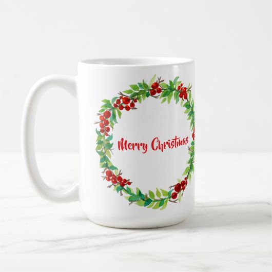 赤いベリーのクリスマスリース コーヒーマグカップ (左)