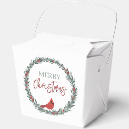 赤いベリーのリースと赤いカーディナルのクリスマス フェイバーボックス