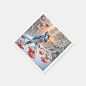 赤いベリーの木で歌う冬の青いジェイ スタンダードカクテルナプキン (角)