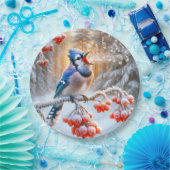 赤いベリーの木で歌う冬の青いジェイ ペーパープレート (パーティー)