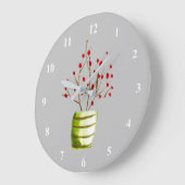 赤いベリーの水彩クリスマス ラージ壁時計 (傾斜)