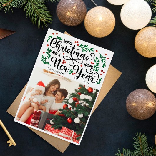 赤いベリー写真メリークリスマスハッピーニューイヤー シーズンカード