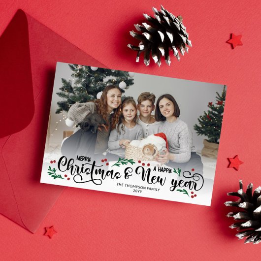 赤いベリー写真メリークリスマスハッピーニューイヤー シーズンカード