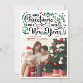 赤いベリー写真メリークリスマスハッピーニューイヤー シーズンカード (正面)