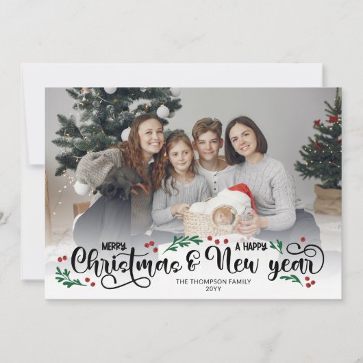 赤いベリー写真メリークリスマスハッピーニューイヤー シーズンカード (正面)