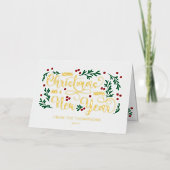 赤いベリー写真メリークリスマスハッピーニューイヤー 箔シーズンカード (正面)