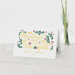 赤いベリー写真メリークリスマスハッピーニューイヤー 箔シーズンカード