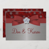 赤いベルベットと銀の雪の結晶 招待状 (正面/裏面)