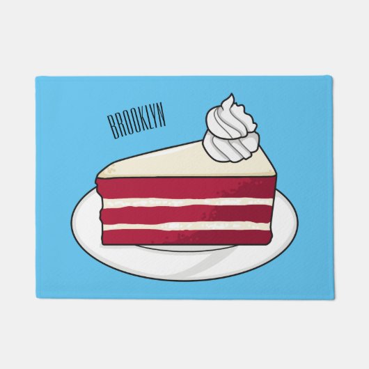 赤いベルベットのケーキ漫画イラストレーション ドアマット (正面)