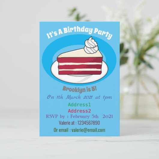 赤いベルベットのケーキ漫画イラストレーション 招待状 (スタンド正面)