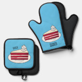 赤いベルベットのケーキ漫画イラストレーション 鍋つかみ&鍋敷きセット (正面/裏面)
