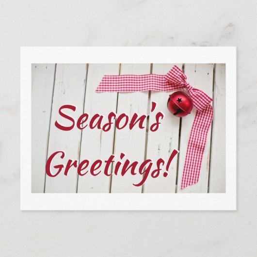 赤いベル赤いギンガムリボン ポストカード (正面)