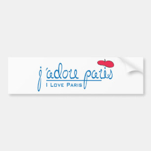 赤いベレーとj'adoreパリ(私はパリが大好き) バンパーステッカー