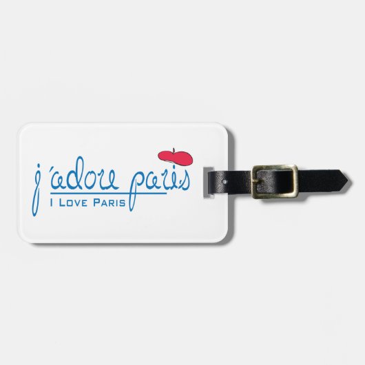 赤いベレーとj'adoreパリ（私はパリが大好き） ラゲッジタグ (正面横)