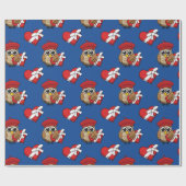 赤いベレー帽とハート箱が可愛いフクロウ ラッピングペーパー (フラット)