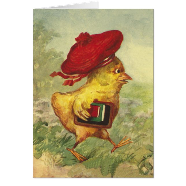 赤いベレー帽新学期のひよこは戻ります (正面)