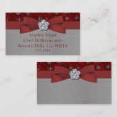 赤いベロア及び銀の雪片の宝石 名刺 (正面/裏面)