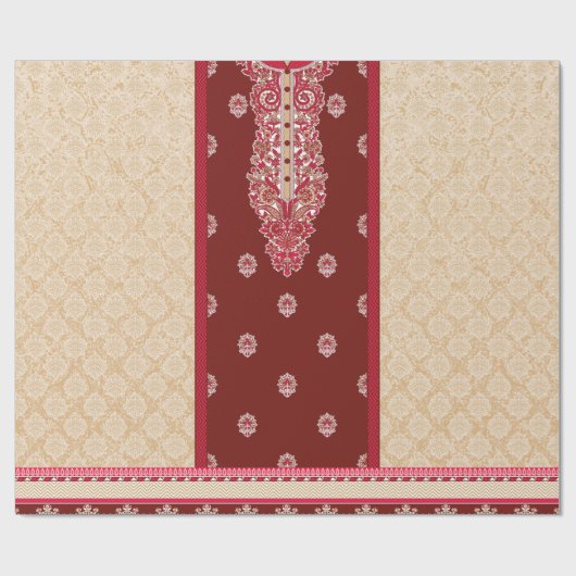 赤いベージュの絨毯縁ど ラッピングペーパー (フラット)
