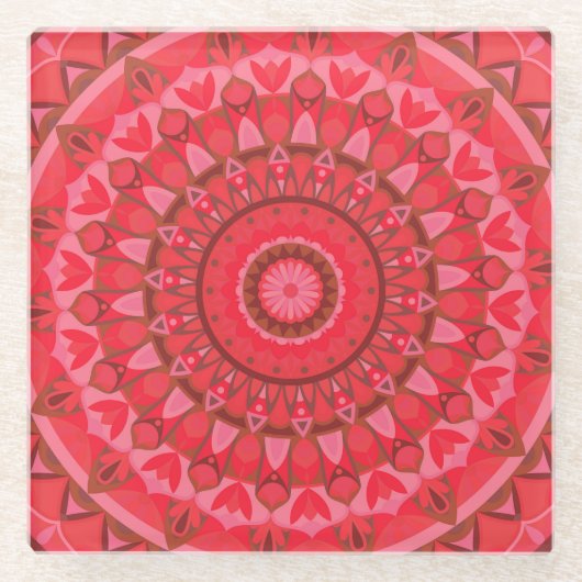 赤いベースマンダラ ガラスコースター (正面)