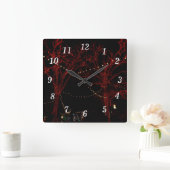 赤いペアウォールクロック スクエア壁時計 (ホーム)