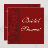 赤いペイズリーのダマスク織のブロケードのインディアンのブライダルシャワー 招待状 (正面/裏面)