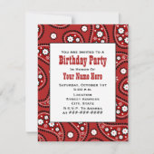赤いペイズリーのバンダナの刺激を受けたな誕生日の招待状 招待状 (正面)