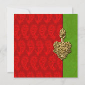 赤いペイズリーの孔雀 インドの結婚式招待状 招待状 (正面)