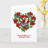 赤いペチュニアと蝶の誕生日 カード (黄色い花)