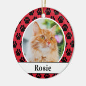 赤いペットの肉柄カスタム猫の名前の写真 セラミックオーナメント (左)