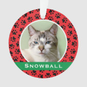 赤いペットの肉柄パーソナライズされた猫の名前写真 オーナメント (正面)