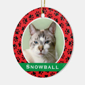 赤いペットの肉柄パーソナライズされた猫の名前写真 セラミックオーナメント (左)