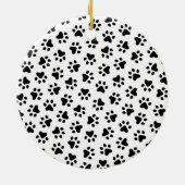 赤いペットの足跡パーソナライズされた猫の名前写真 セラミックオーナメント (裏面)