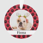 赤いペットポープリントカスタムドッグ名写真 オーナメント (正面)