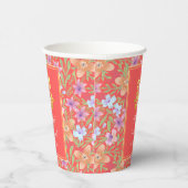 赤いペラナカン花柄のダブル喜 中国結婚式 紙コップ (右)